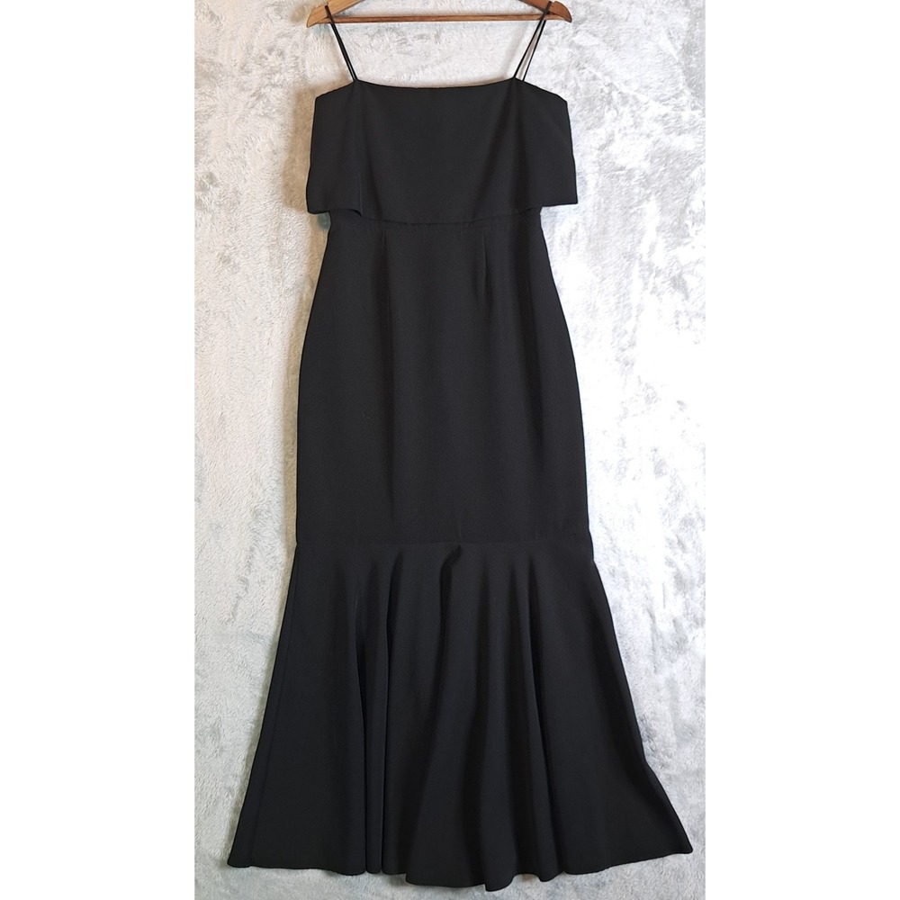 WAYF Carolina Popover Mermaid Gown Dress Medium M Black Spaghetti Strap Formal